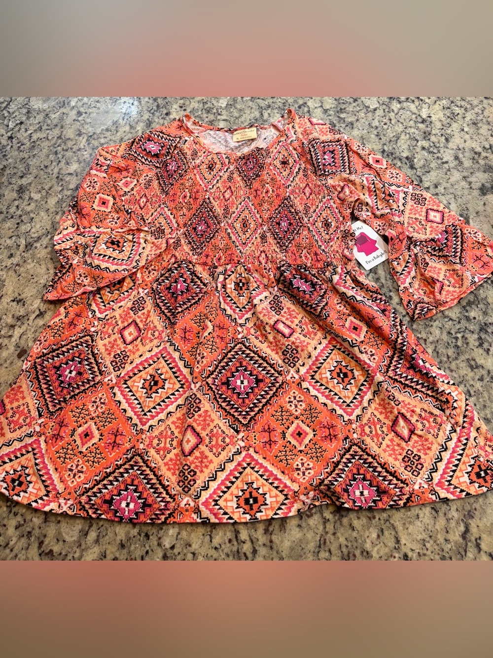 Bobbie Brooks Orange and Pink Aztec Babydoll Tunic